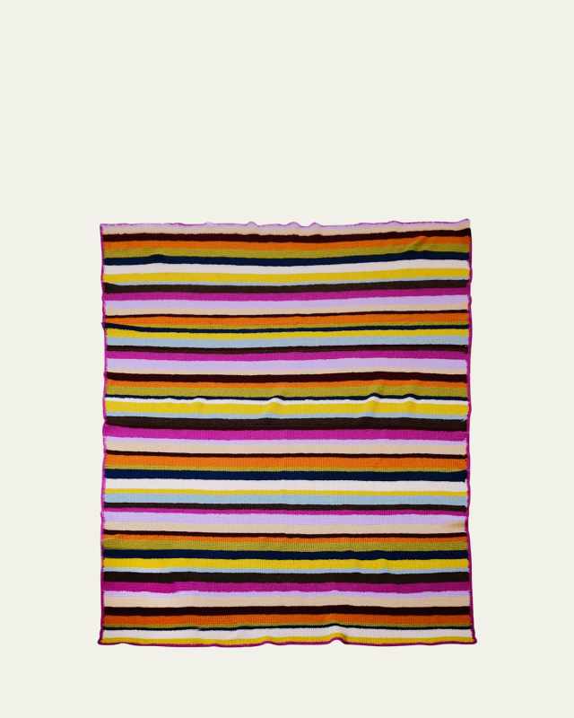 Busy Striped Crocheted Cashmere Blanket